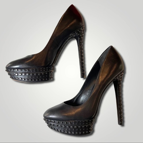 BRIAN ATWOOD EDGY SEXY BISHING PLATFORM LEATHER STUDDED HEELS PUMPS BLACK - 8.5 - Picture 4 of 8